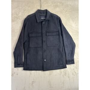 Abercrombie Fitch Men's Medium Black Relaxed Vegan Suede Jacket Button‎ Up Lined